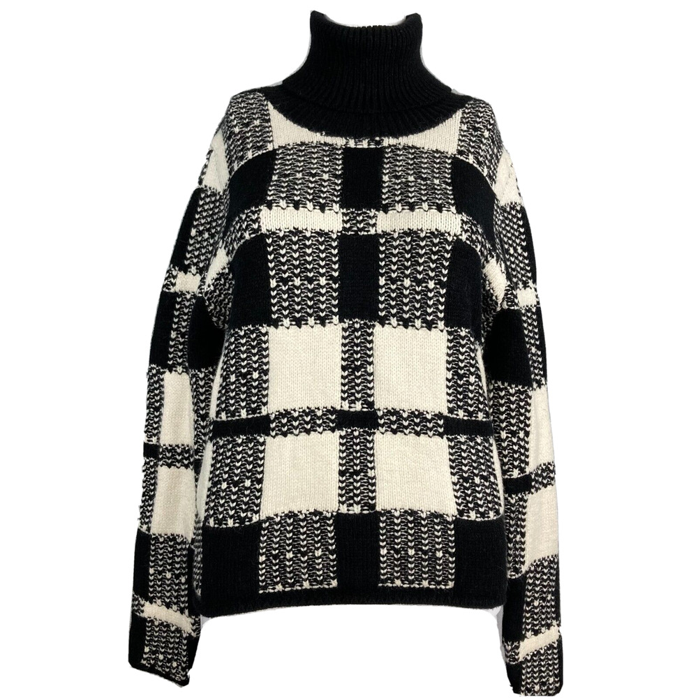 NWT Cliche Sweater Womens Sz S Black White Soft Wool Plaid Turtleneck Pullover‎